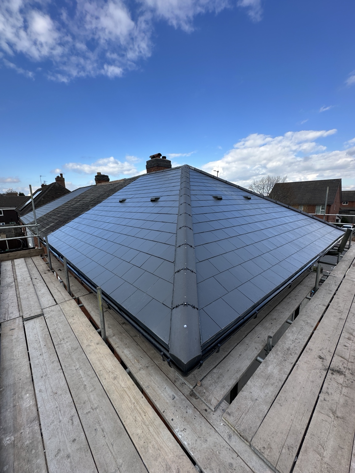 New slate roof installation